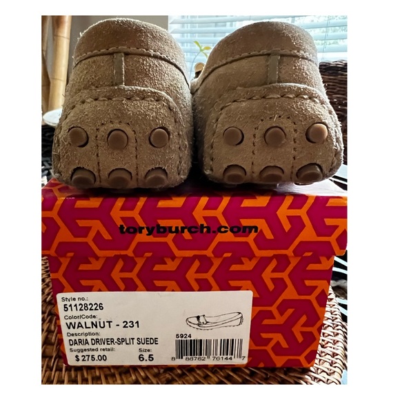 Used Tory Burch Loafers Daria Driver - Split Suede Walnut size 6.5 - Picture 2 of 8